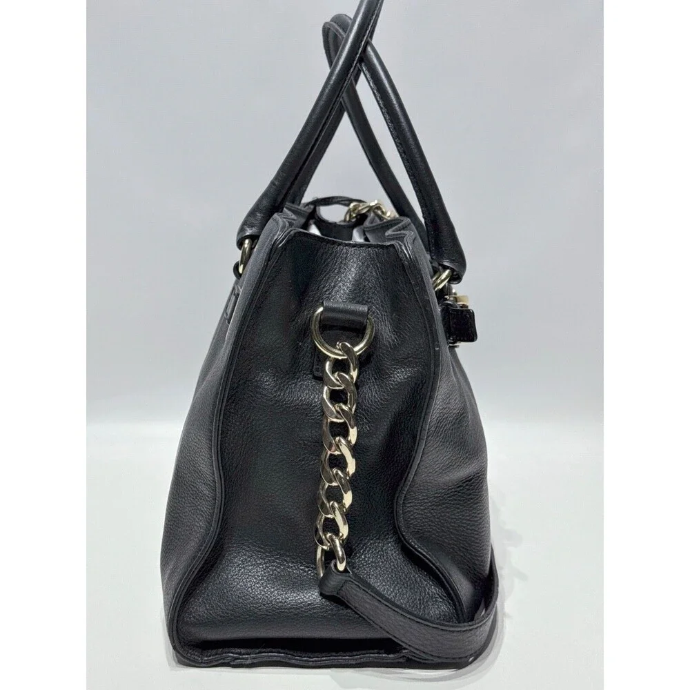 Michael Kors Hamilton Black Leather Tote Bag Shoulder Strap Medallion 15"x10"x4" - Picture 6 of 13